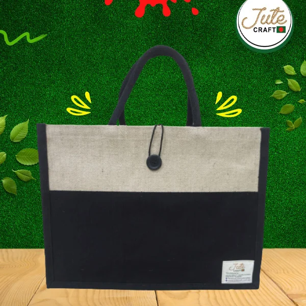 Jute Regular Handbag Black Button