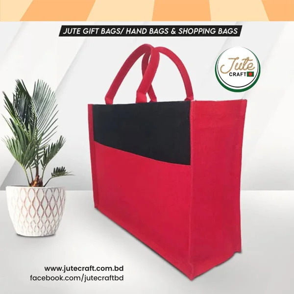 Jute Regular Handbag Red Button