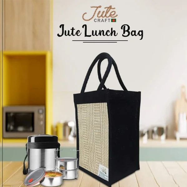 Jute Lunch Bag Black and Natural